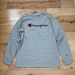 Champion Heather Gray Logo Long Sleeve Tee Men’s XL NEW